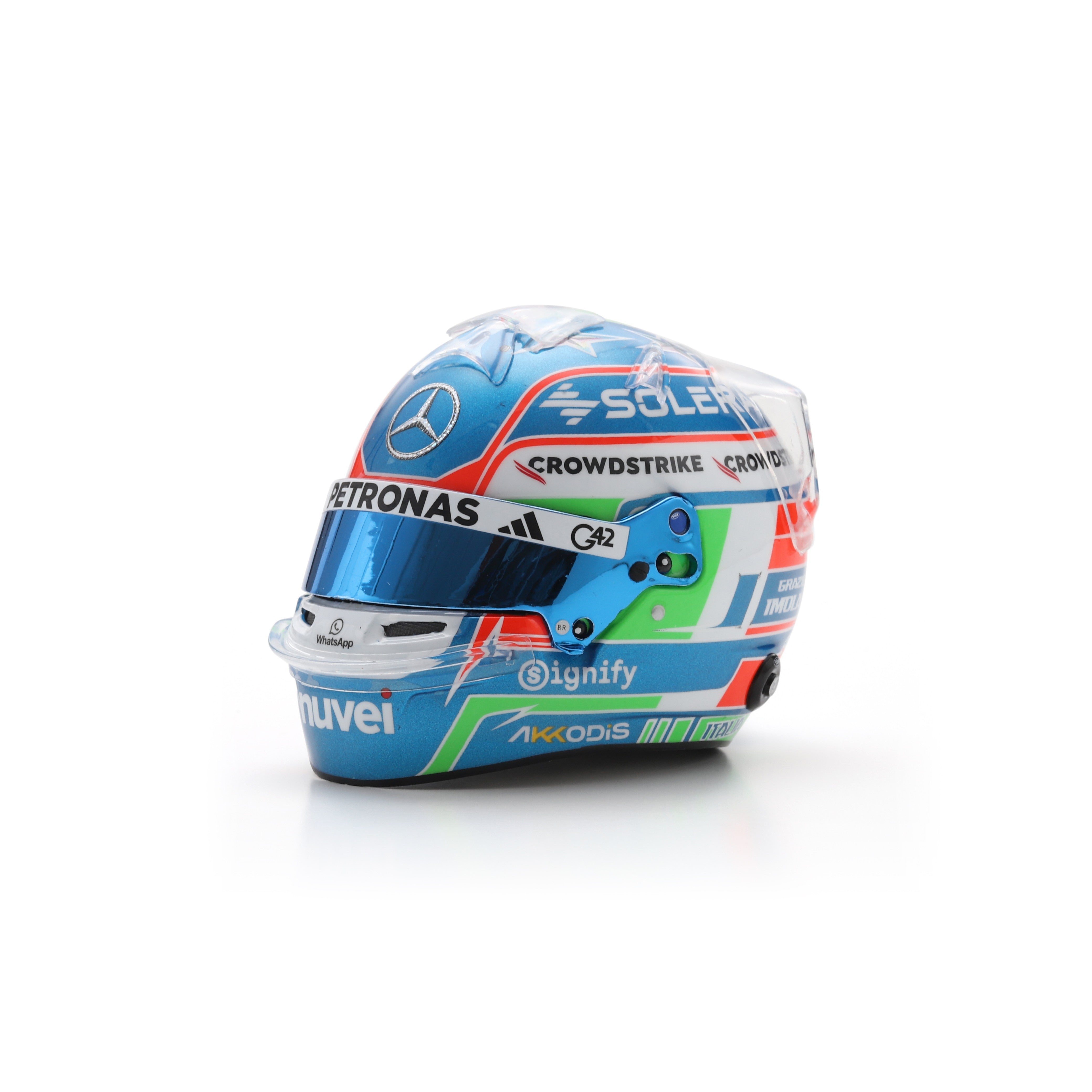 Spark Mercedes AMG Petronas F1 Team Kimi Antonelli 2025 Emilia Romagna Italian GP Mini Helmet Adults - Blue - 1:5 Scale