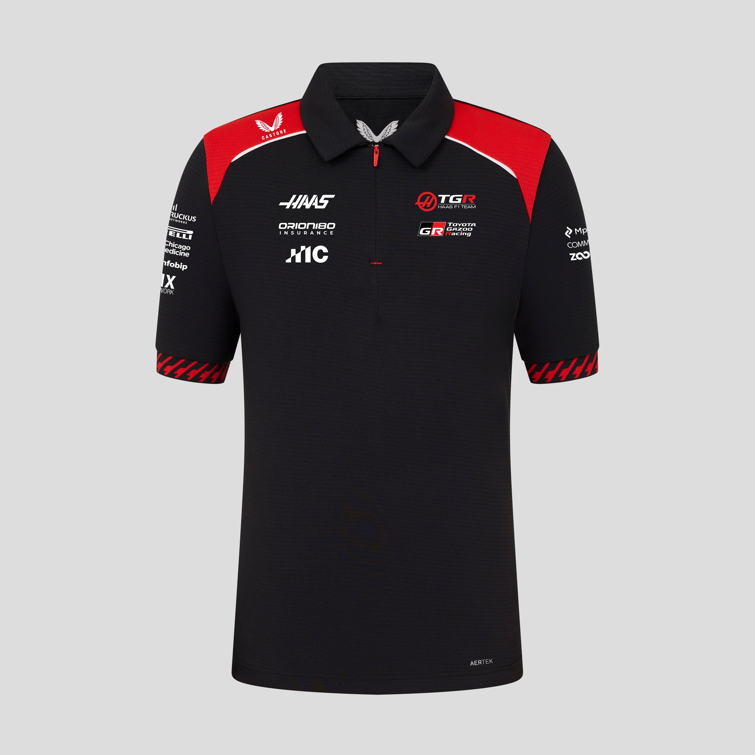 Haas F1 Team 2026 Short Sleeve Polo Kids - Caviar / Flame Scarlet